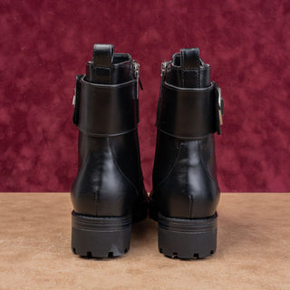 Michael Kors Women Tatum Vegan Black Leather MK Logo Combat Boots size 6.5