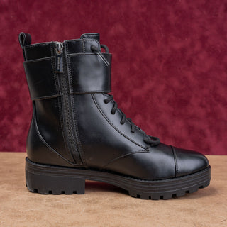 Michael Kors Women Tatum Vegan Black Leather MK Logo Combat Boots size 6.5