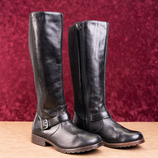 Kenneth Cole NY Women Buckle Black Leather Riding Moto Tall Fashion Boots sz 9