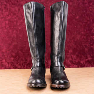 Kenneth Cole NY Women Buckle Black Leather Riding Moto Tall Fashion Boots sz 9
