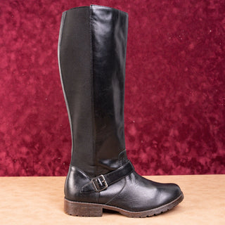 Kenneth Cole NY Women Buckle Black Leather Riding Moto Tall Fashion Boots sz 9