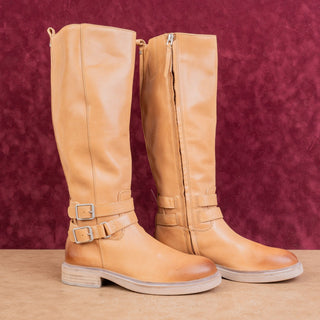 Sam Edelman Women Freda Riding Back Zip Equestrian Cashew Leather Boots sz 8