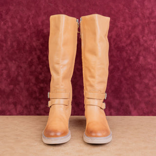 Sam Edelman Women Freda Riding Back Zip Equestrian Cashew Leather Boots sz 8