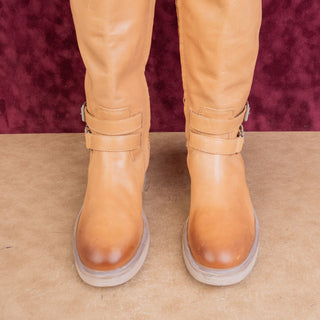 Sam Edelman Women Freda Riding Back Zip Equestrian Cashew Leather Boots sz 8