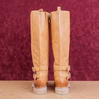 Sam Edelman Women Freda Riding Back Zip Equestrian Cashew Leather Boots sz 8