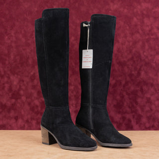 Lucky Brand Women Black Suede Western Cowboy Zip Knee Boots Sz 5 EUR 36