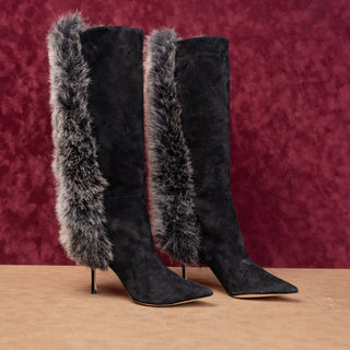 Marion Parke Women Black Suede Fashion Party Night Pointy Toe Boots 8.5US EUR39