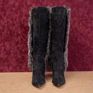 Marion Parke Women Black Suede Fashion Party Night Pointy Toe Boots 8.5US EUR39