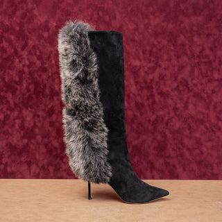 Marion Parke Women Black Suede Fashion Party Night Pointy Toe Boots 8.5US EUR39