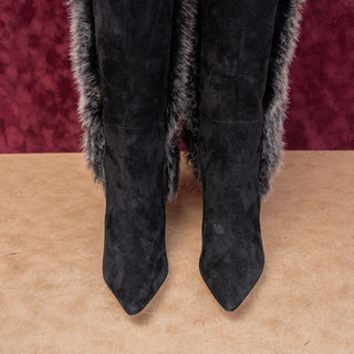 Marion Parke Women Black Suede Fashion Party Night Pointy Toe Boots 8.5US EUR39