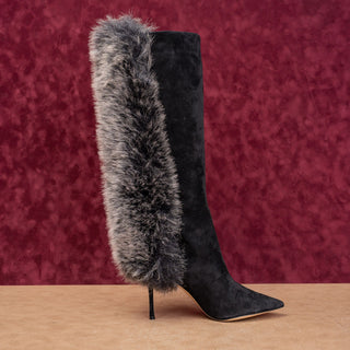 Marion Parke Women Black Suede Fashion Party Night Pointy Toe Boots 8.5US EUR39