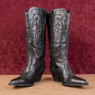Sam Edelman Women James Black Wide Calf Leather Western Cowboy Knee Boots sz 8