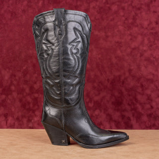 Sam Edelman Women James Black Wide Calf Leather Western Cowboy Knee Boots sz 8