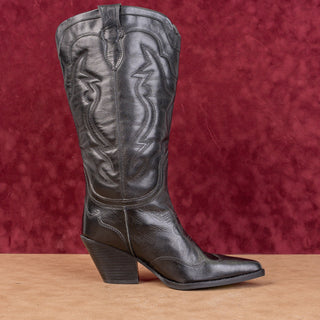 Sam Edelman Women James Black Wide Calf Leather Western Cowboy Knee Boots sz 8