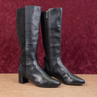 Cole Haan Women Go to Block Black Leather GrandOS Stretch Zip Pointy Boots 8.5