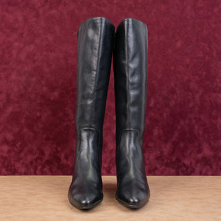 Cole Haan Women Go to Block Black Leather GrandOS Stretch Zip Pointy Boots 8.5