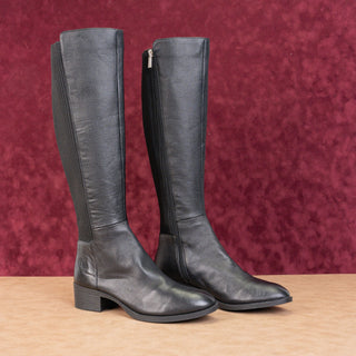 Kenneth Cole NY Women Leanna Black Leather Stretch Riding Fashion Knee Boots sz 9.5