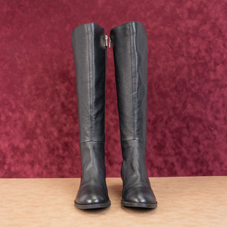 Kenneth Cole NY Women Leanna Black Leather Stretch Riding Fashion Knee Boots sz 9.5