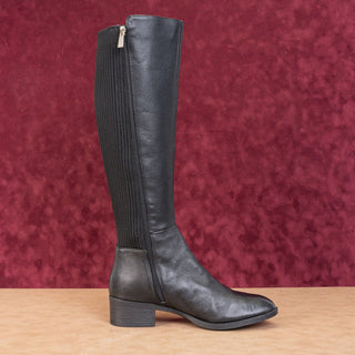 Kenneth Cole NY Women Leanna Black Leather Stretch Riding Fashion Knee Boots sz 9.5