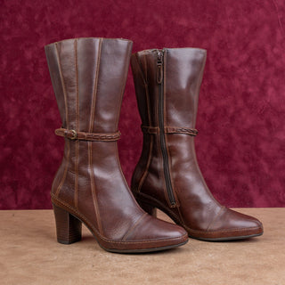 Clarks Artisan Women Vintage Y2K Retro Brown Leather Zip Heel Ankle Boots sz 6