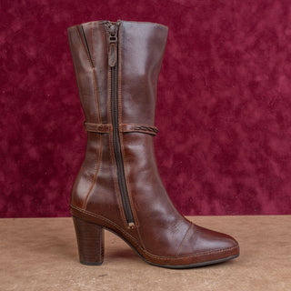Clarks Artisan Women Vintage Y2K Retro Brown Leather Zip Heel Ankle Boots sz 6
