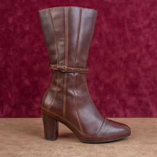Clarks Artisan Women Vintage Y2K Retro Brown Leather Zip Heel Ankle Boots sz 6