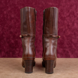 Clarks Artisan Women Vintage Y2K Retro Brown Leather Zip Heel Ankle Boots sz 6