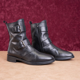 Emanuele Crasto Wmn Black Italian Leather Strap Buckle Zip Ankle Boots 9US EUR39