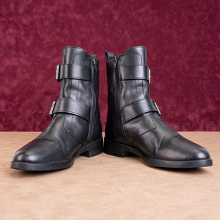 Emanuele Crasto Wmn Black Italian Leather Strap Buckle Zip Ankle Boots 9US EUR39