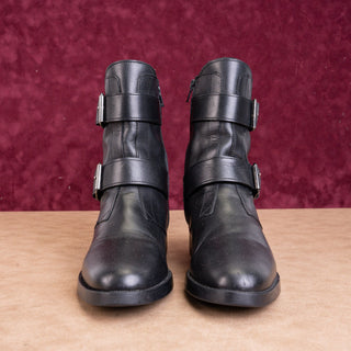 Emanuele Crasto Wmn Black Italian Leather Strap Buckle Zip Ankle Boots 9US EUR39