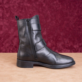 Emanuele Crasto Wmn Black Italian Leather Strap Buckle Zip Ankle Boots 9US EUR39