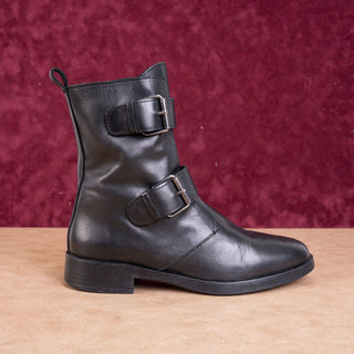 Emanuele Crasto Wmn Black Italian Leather Strap Buckle Zip Ankle Boots 9US EUR39