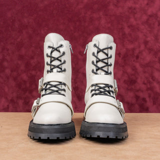 Dolce Vita Women Ronson Offwhite Leathe Lace-up Strap Combat Boots sz 7