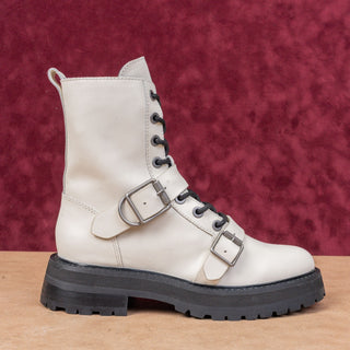 Dolce Vita Women Ronson Offwhite Leathe Lace-up Strap Combat Boots sz 7