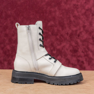 Dolce Vita Women Ronson Offwhite Leathe Lace-up Strap Combat Boots sz 7