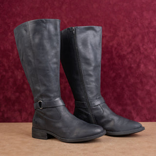 Born Women Saddler Black Leather Farm Barn Riding Wide Calf Knee Boots sz 8.5