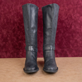 Born Women Saddler Black Leather Farm Barn Riding Wide Calf Knee Boots sz 8.5