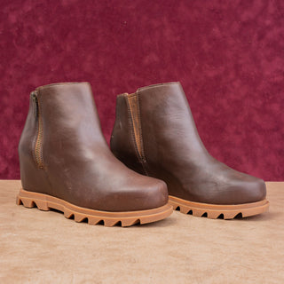 Sorel Women Joan Of Artic Wedge II Waterproof Brown leather Zip Ankle Boots sz 7