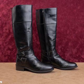 Bandolino Women Black Vegan Leather Vintage Y2K Riding Equestrian Boots sz 7.5