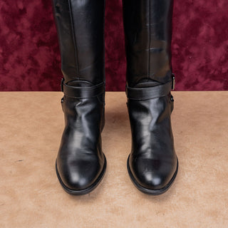 Bandolino Women Black Vegan Leather Vintage Y2K Riding Equestrian Boots sz 7.5