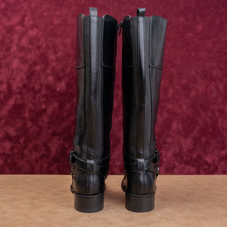 Bandolino Women Black Vegan Leather Vintage Y2K Riding Equestrian Boots sz 7.5