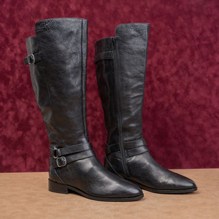 Lucky Brand Wmn Paxtreen Black Leather Wide Calf Riding Zip Tall Boots sz 8.5