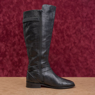 Lucky Brand Wmn Paxtreen Black Leather Wide Calf Riding Zip Tall Boots sz 8.5