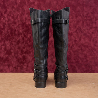 Lucky Brand Wmn Paxtreen Black Leather Wide Calf Riding Zip Tall Boots sz 8.5