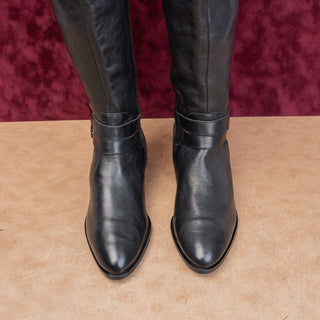 Lucky Brand Wmn Paxtreen Black Leather Wide Calf Riding Zip Tall Boots sz 8.5