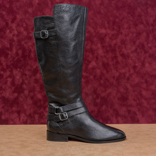 Lucky Brand Wmn Paxtreen Black Leather Wide Calf Riding Zip Tall Boots sz 8.5
