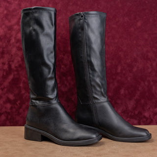 Franco Sarto Women Cottage Boho Black Vegan Leather Square Toe Knee Boots sz 11