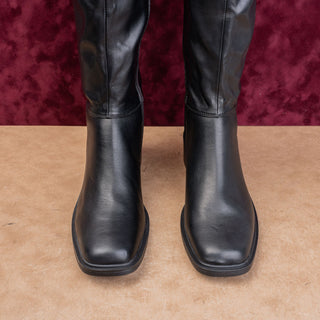 Franco Sarto Women Cottage Boho Black Vegan Leather Square Toe Knee Boots sz 11