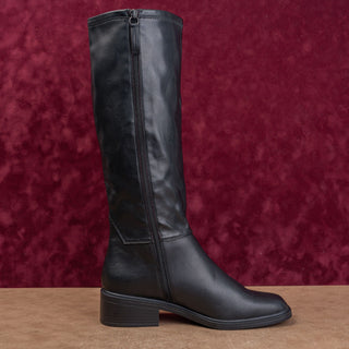 Franco Sarto Women Cottage Boho Black Vegan Leather Square Toe Knee Boots sz 11