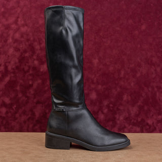 Franco Sarto Women Cottage Boho Black Vegan Leather Square Toe Knee Boots sz 11